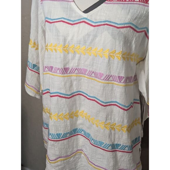 Savanna Jane Embroidered White Tunic Blouse Small S Colorful Boho Top - Picture 2 of 6